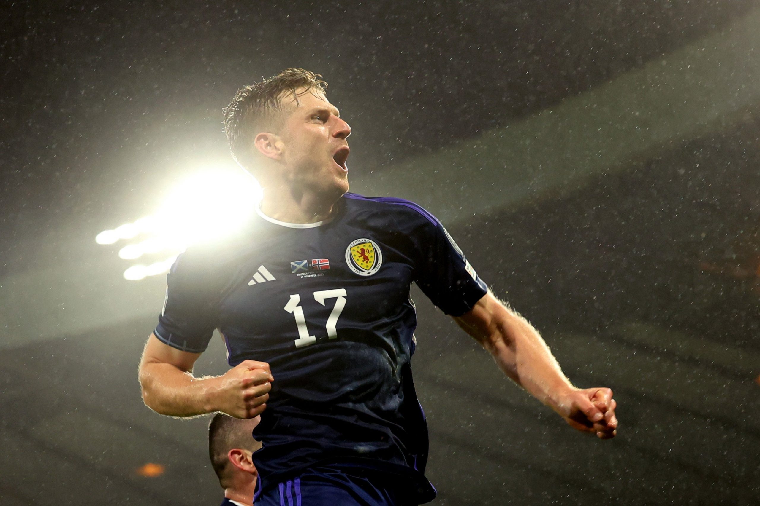 Stuart Armstrong of Scotland celebrates after scoring