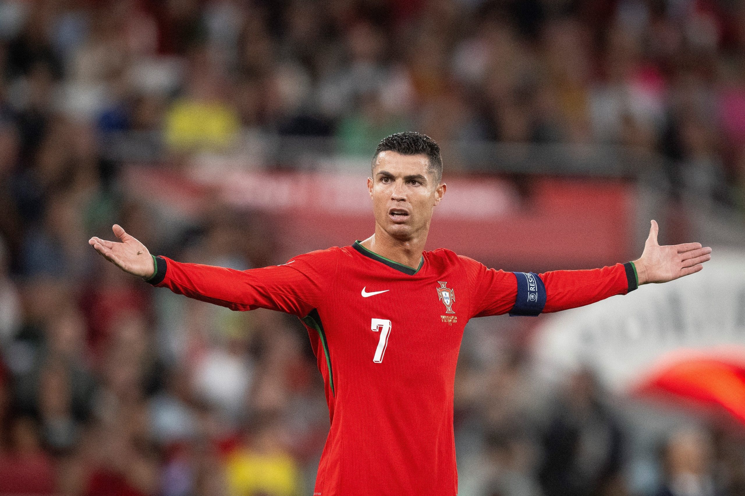 Cristiano Ronaldo reacts during the UEFA Nations League football match