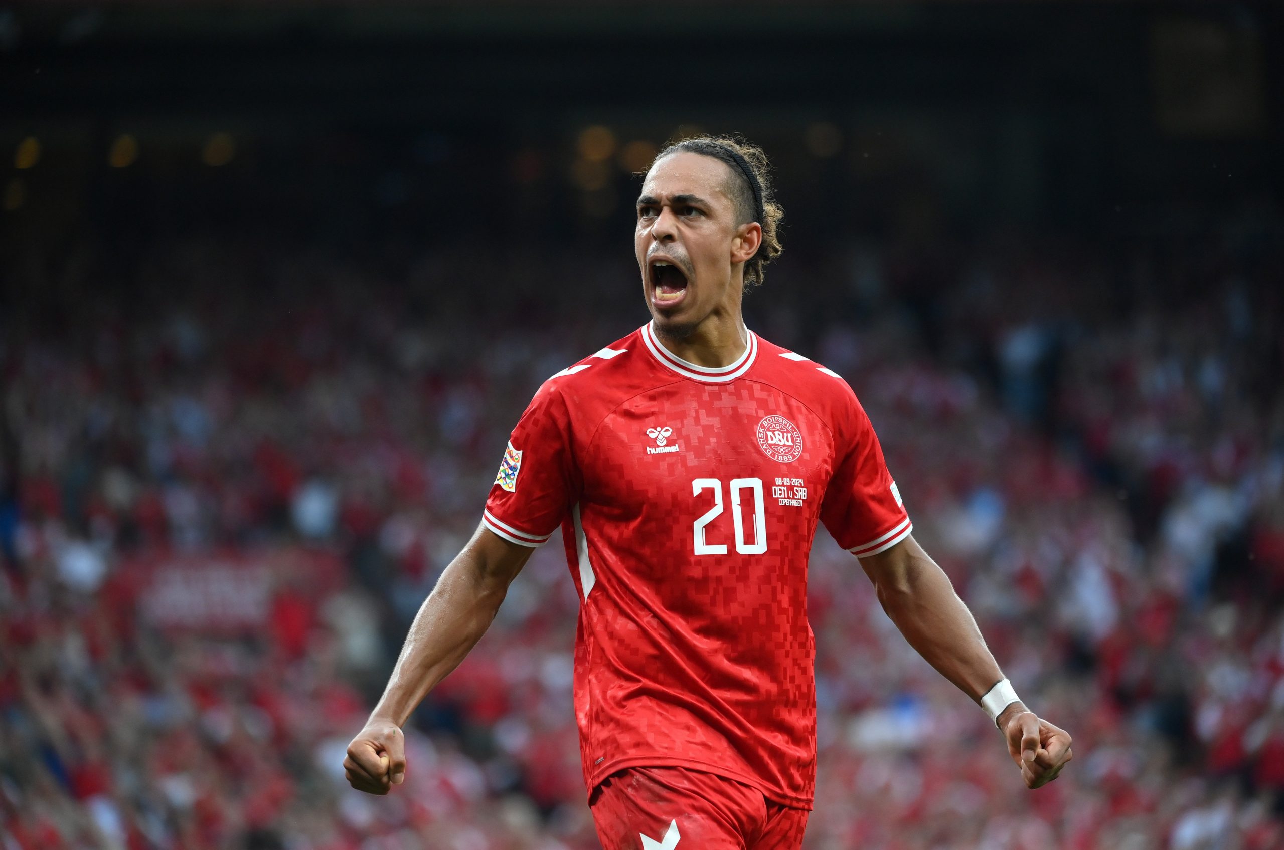 Yussuf Poulsen of Denmark celebrates