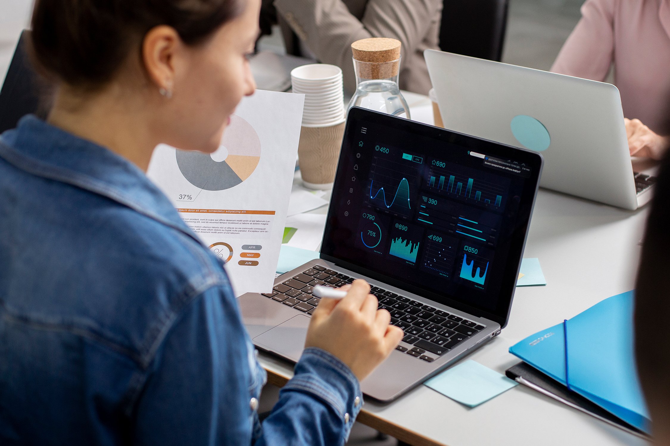 woman using laptop to view data