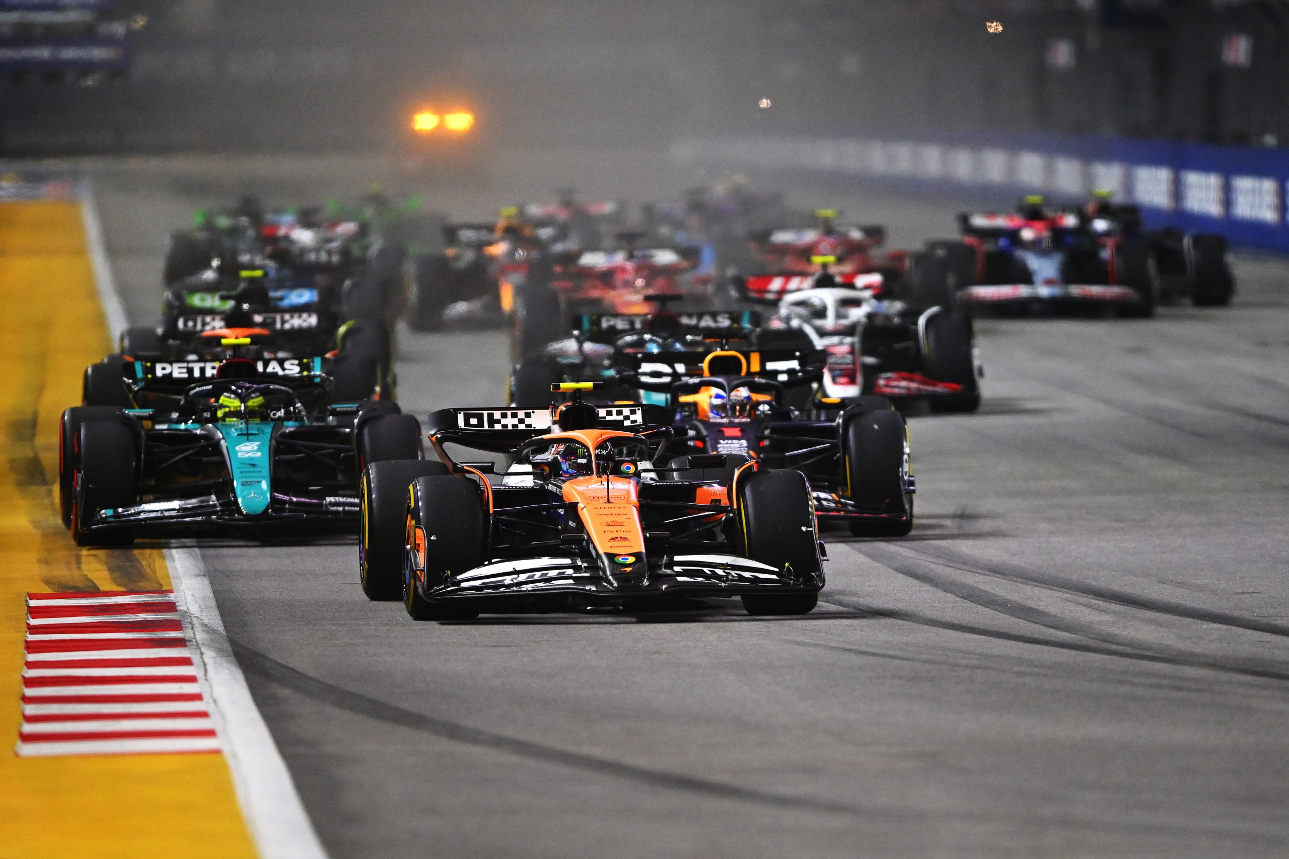 Lando Norris of Great Britain driving the McLaren MCL38 Mercedes