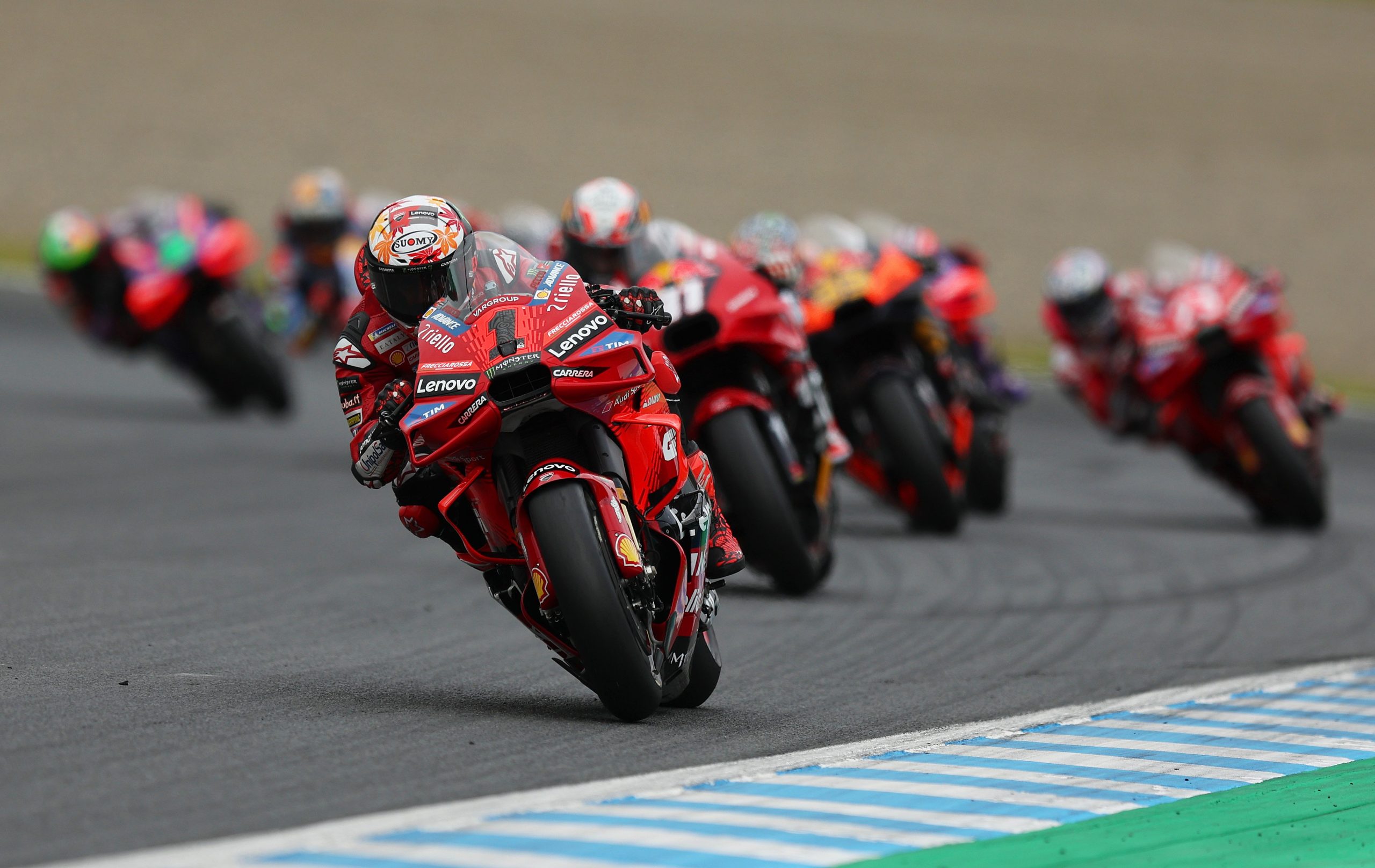 Francesco Bagnaia leads the field during the MotoGP Japanese Grand Prix