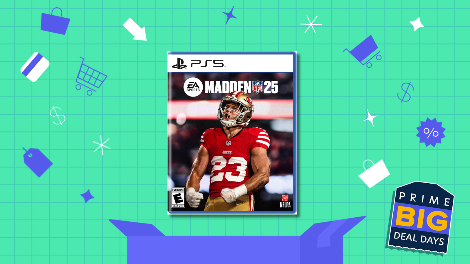 Madden NFL 25 on teal Prime Day background