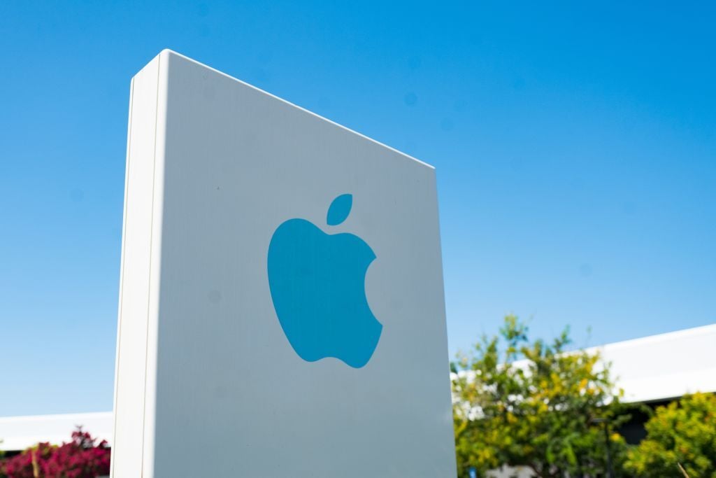 Apple logo on white monolith