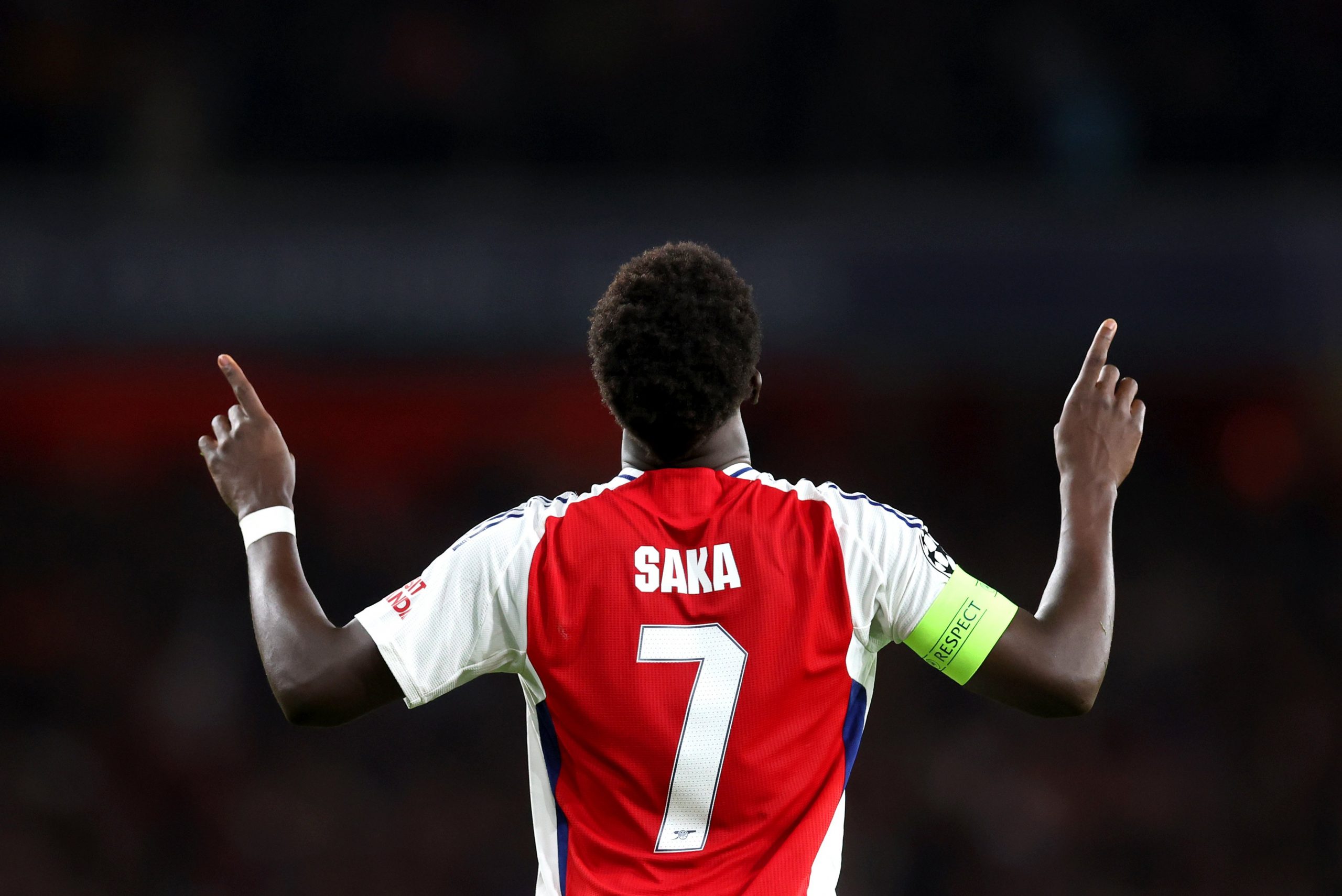 Bukayo Saka of Arsenal celebrates scoring