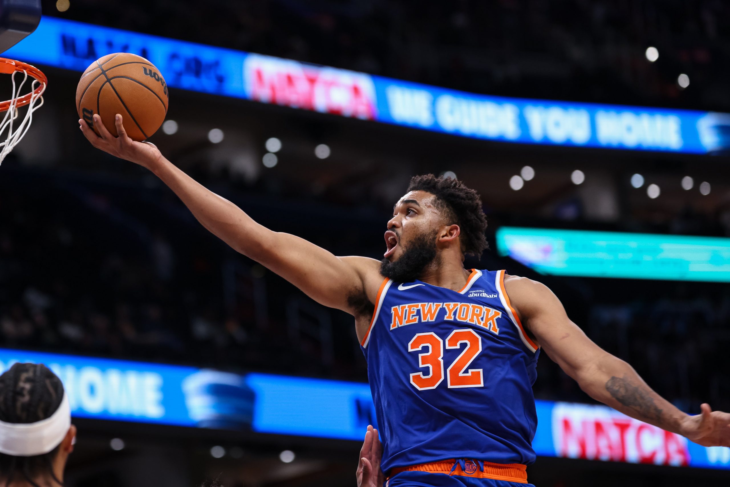 Karl-Anthony Towns of the New York Knicks goes to the basket