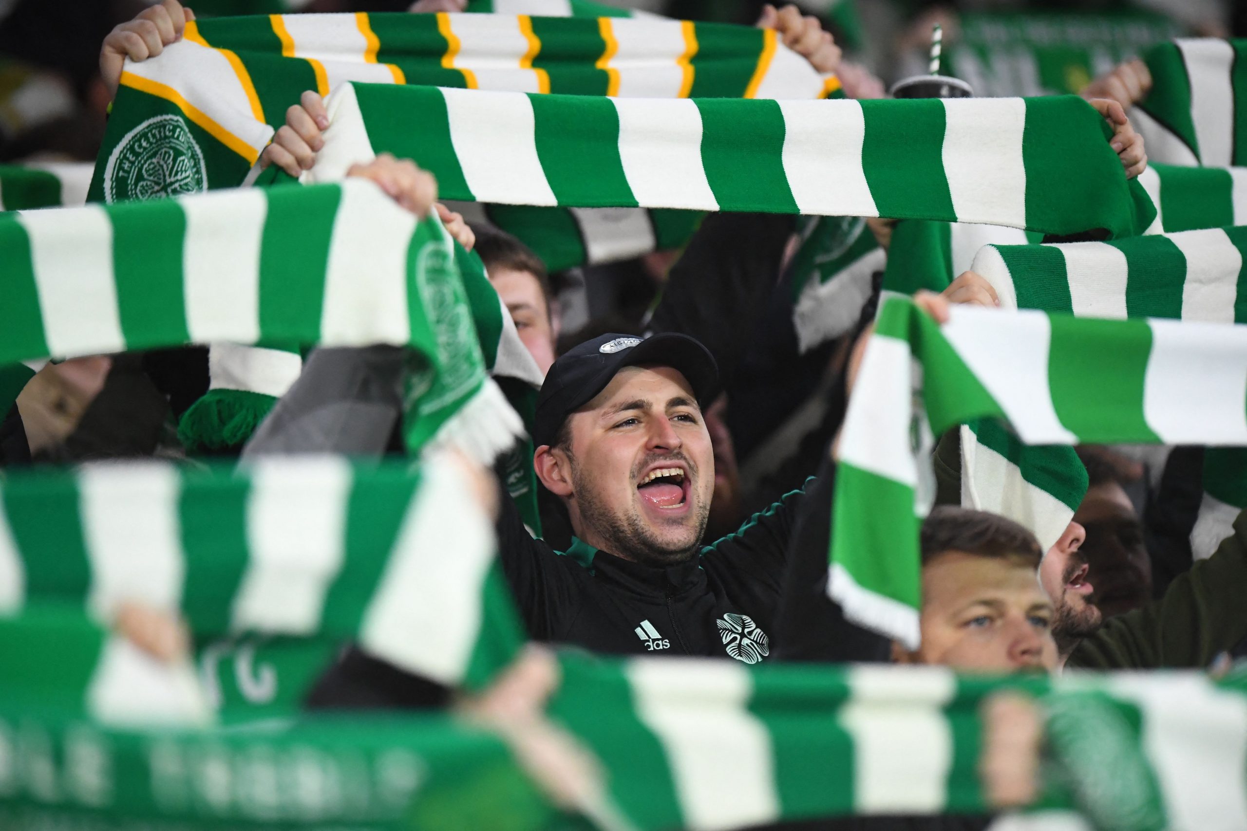 Celtic fans cheer on their team prior to the UEFA Champions League group E football match between Celtic and Lazio