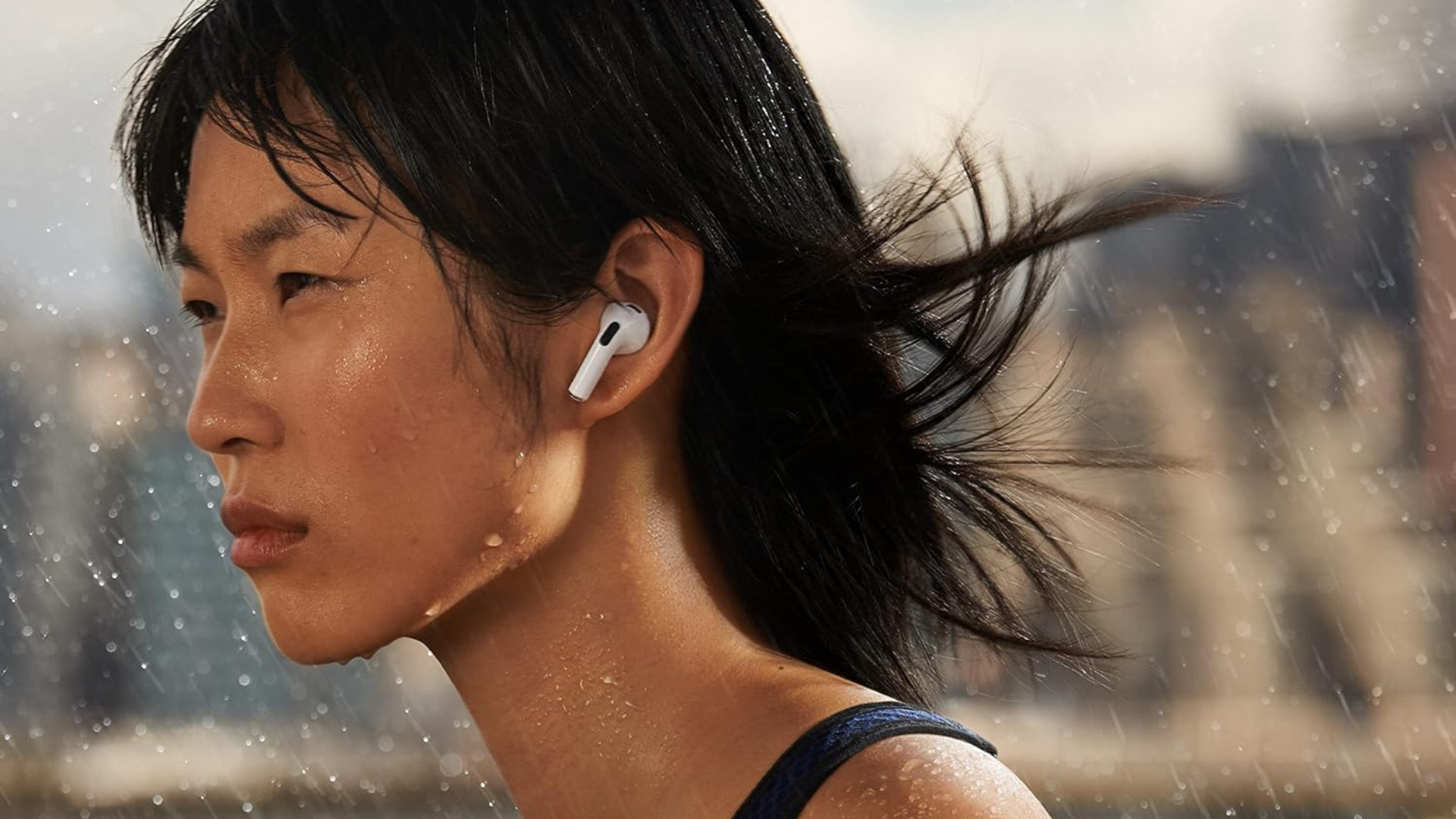 A person working out with a pair of Apple AirPods