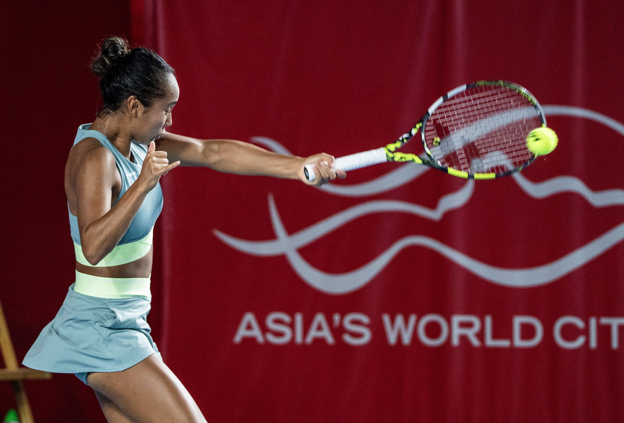 Leylah Fernandez of Canada returns a shot