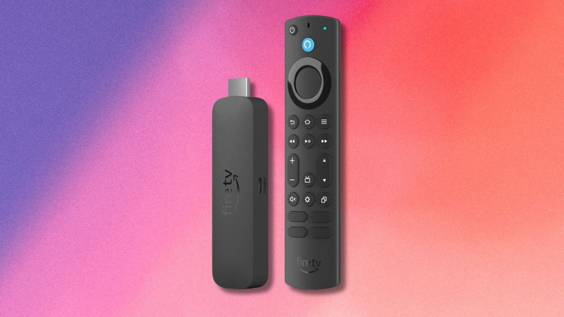 amazon 4k max fire tv stick on a pink gradient background