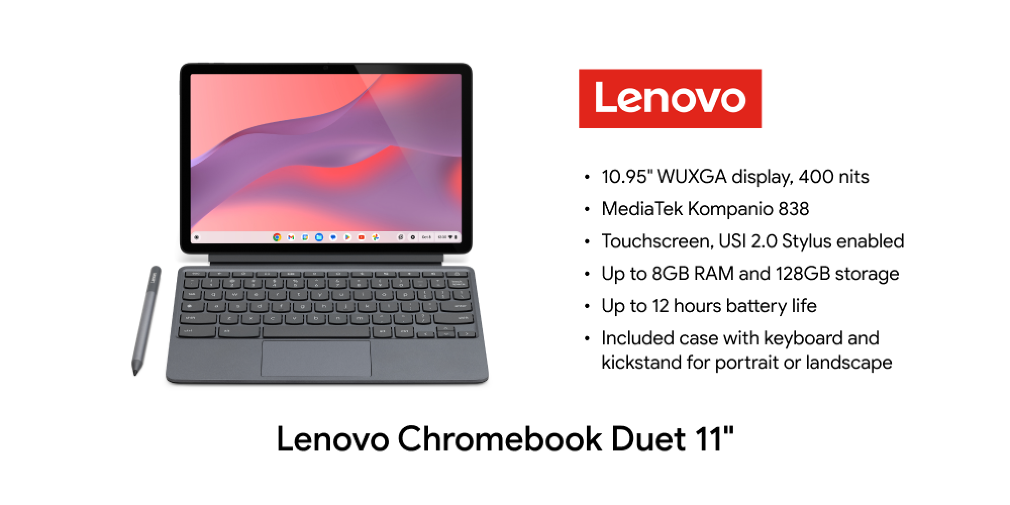 A graphic showing the Lenovo Chromebook Duet