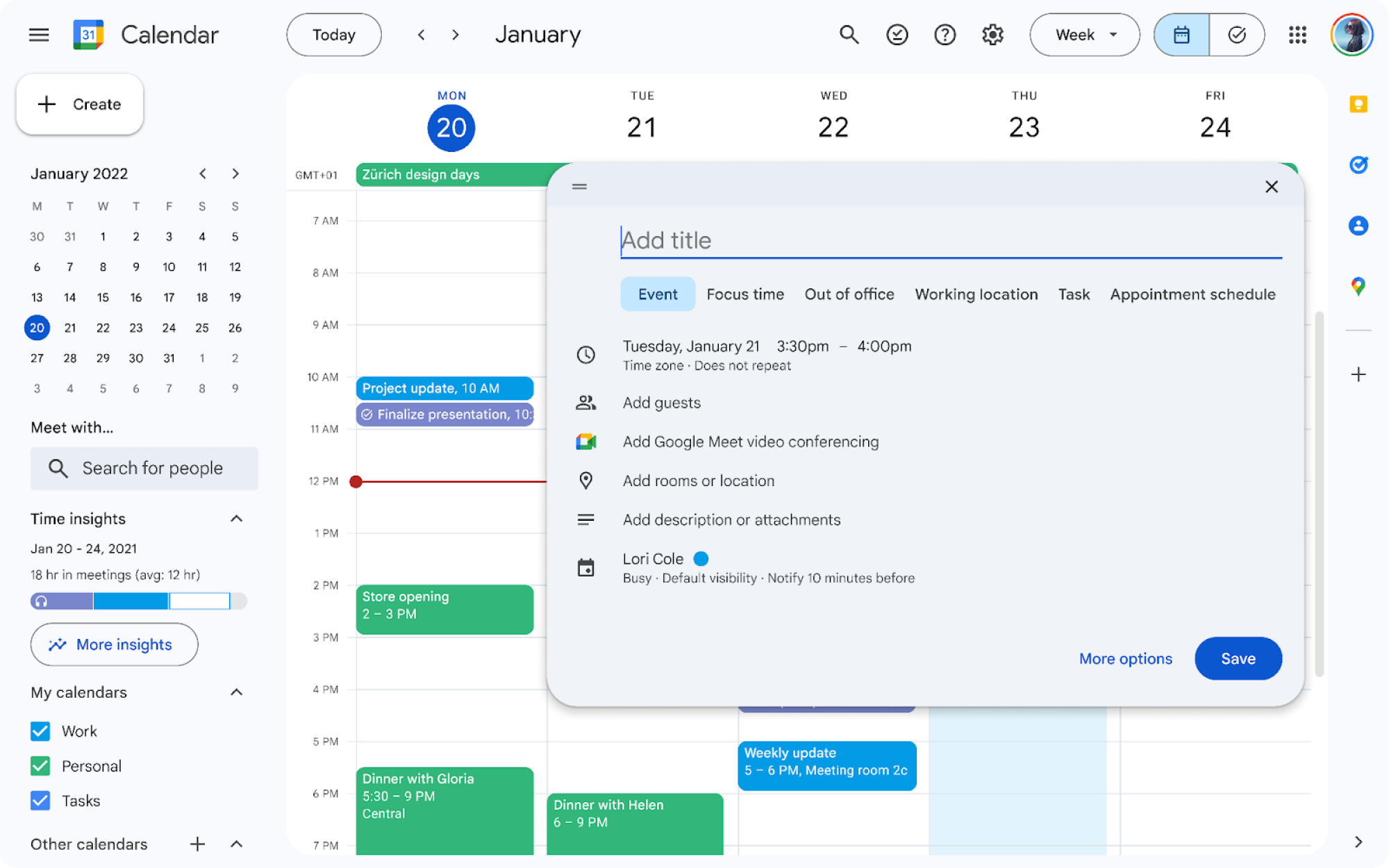 google calendar in light mode