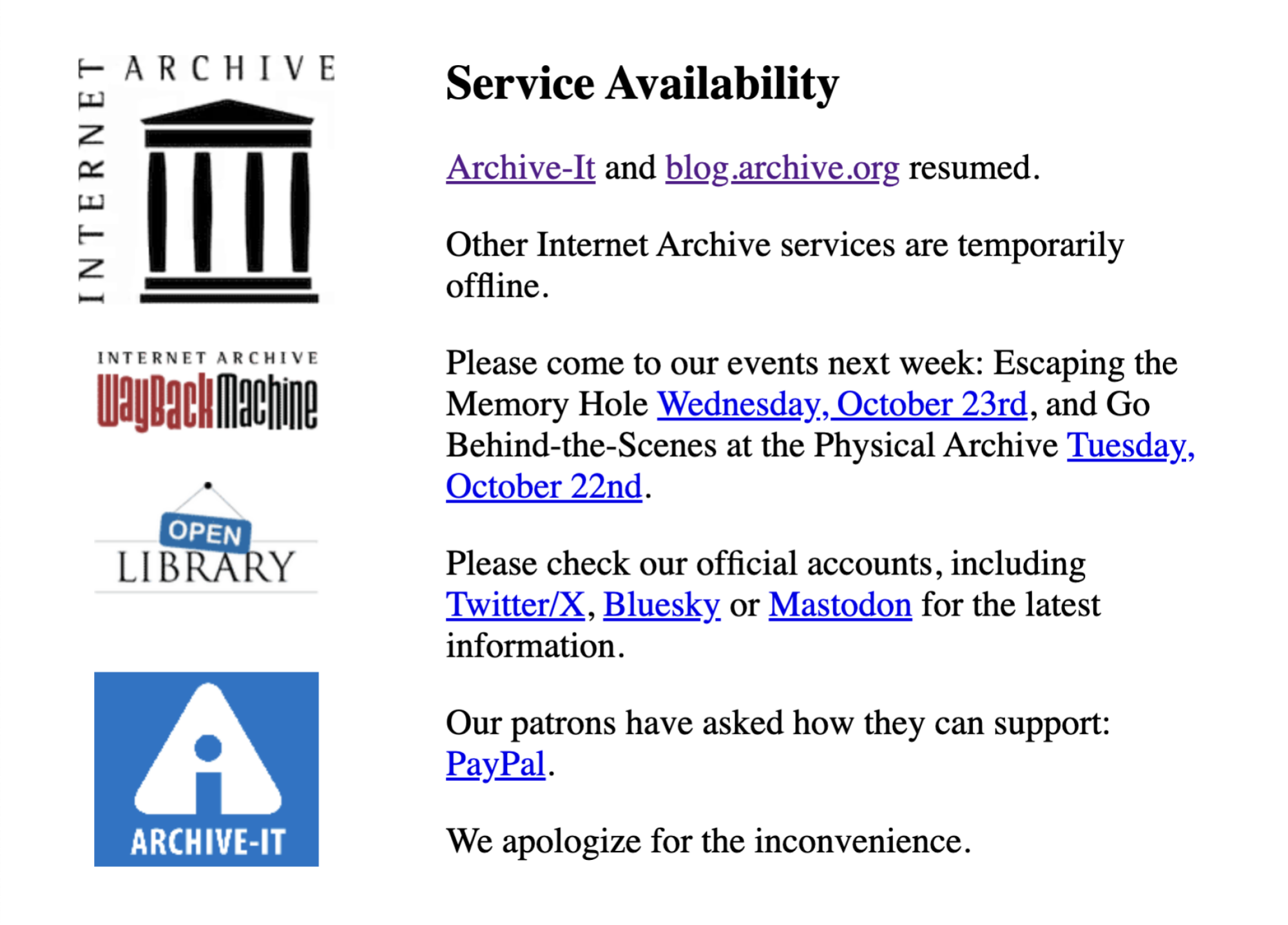 splash page of internet archive