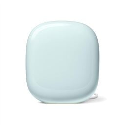 a google nest wifi pro router in the fog colorway