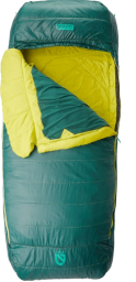 a yellow and turquoise sleeping bag