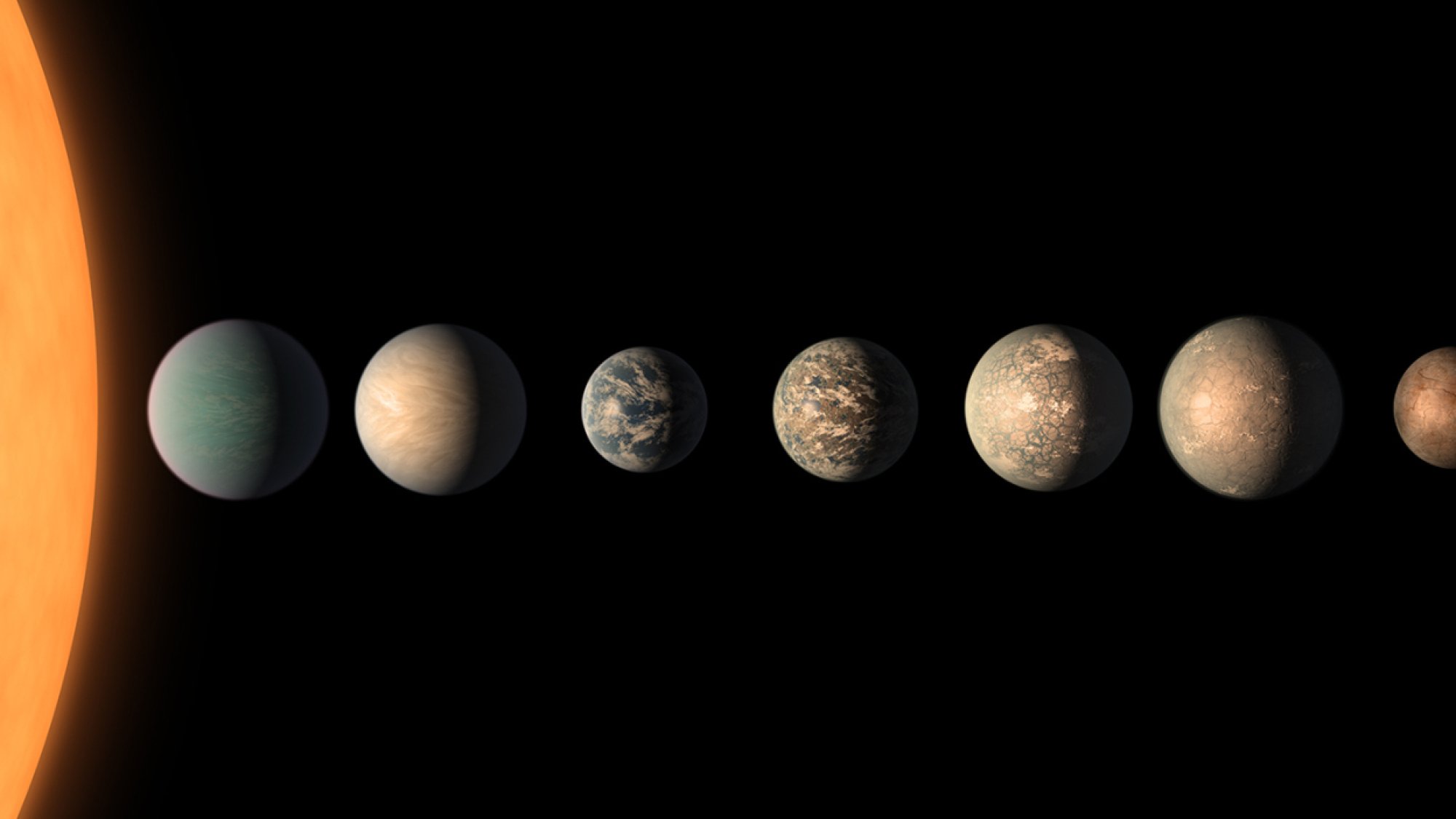 An artist's rendering of the TRAPPIST-1 exoplanets