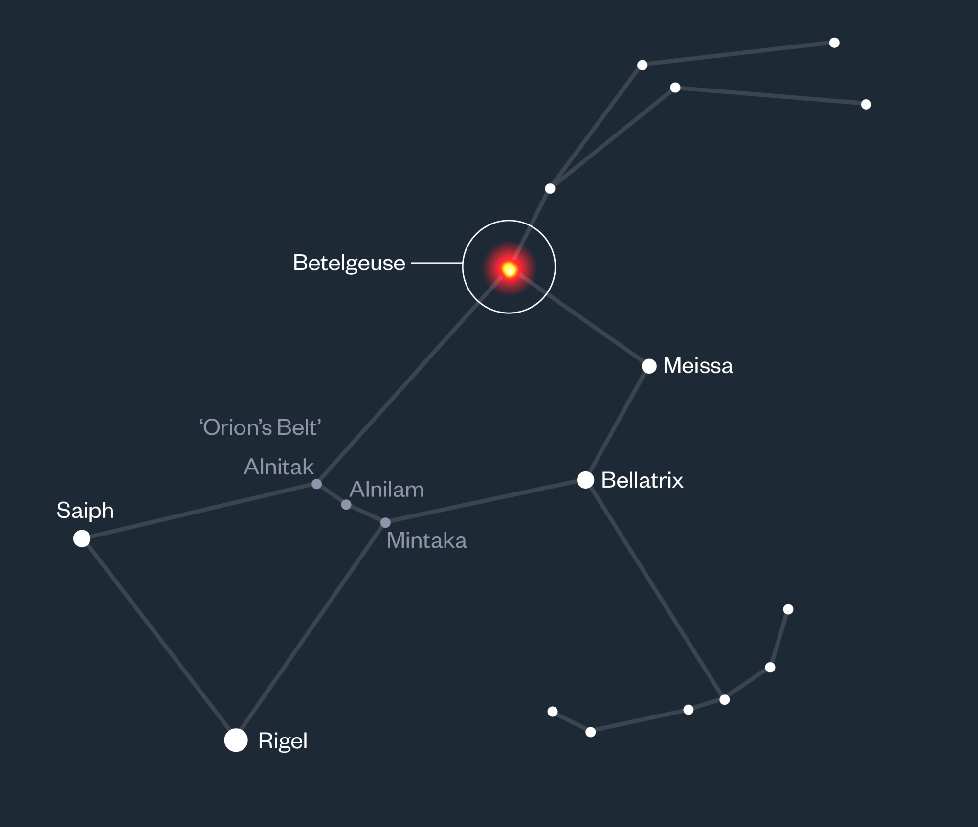 Showing Betelgeuse's location on a constellation diagram