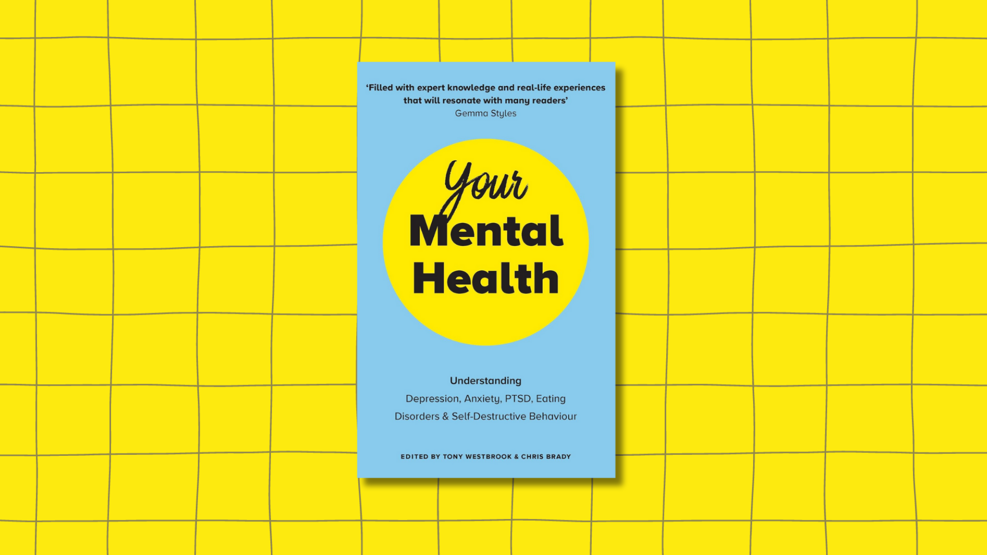 The cover of "Your Mental Health" showing the title in black font on a yellow circle on a light blue background.