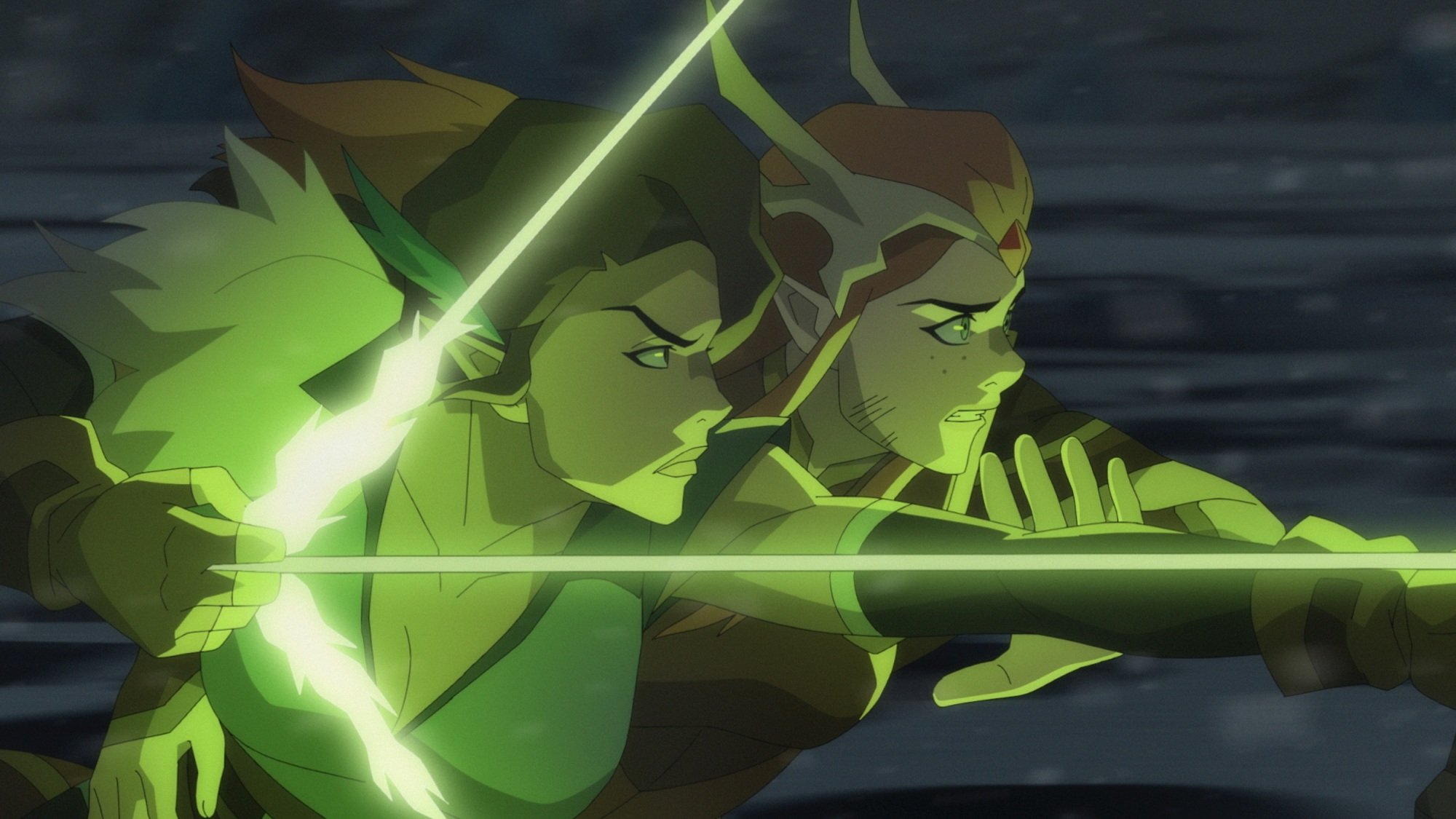 Vex and Keyleth team up for a superpowered bow and arrow attack.