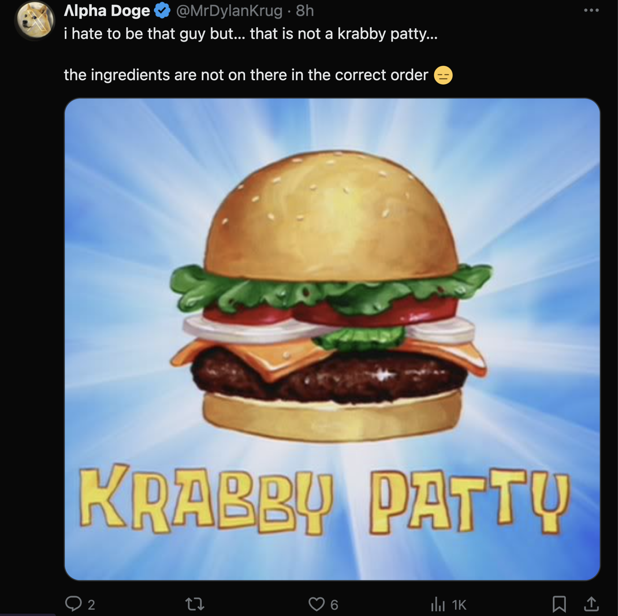 Krabby Patty complaint on X