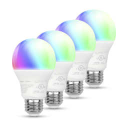 Amazon Basics Smart A19 LED Light Bulb 4-Pack on white background