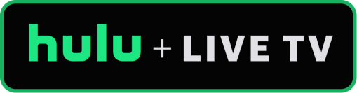 Hulu + Live TV logo with green and white font over black background