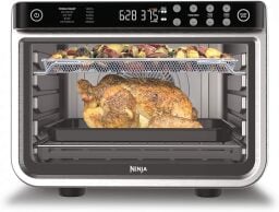 ninja foodi air fryer oven with chicken inside