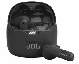 black wireless earbuds