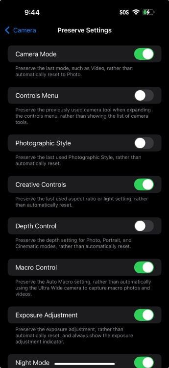 Preserve Settings menu on iPhone 16 Pro Max