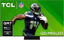 TCL TV with football player on green backdrop as screensaver