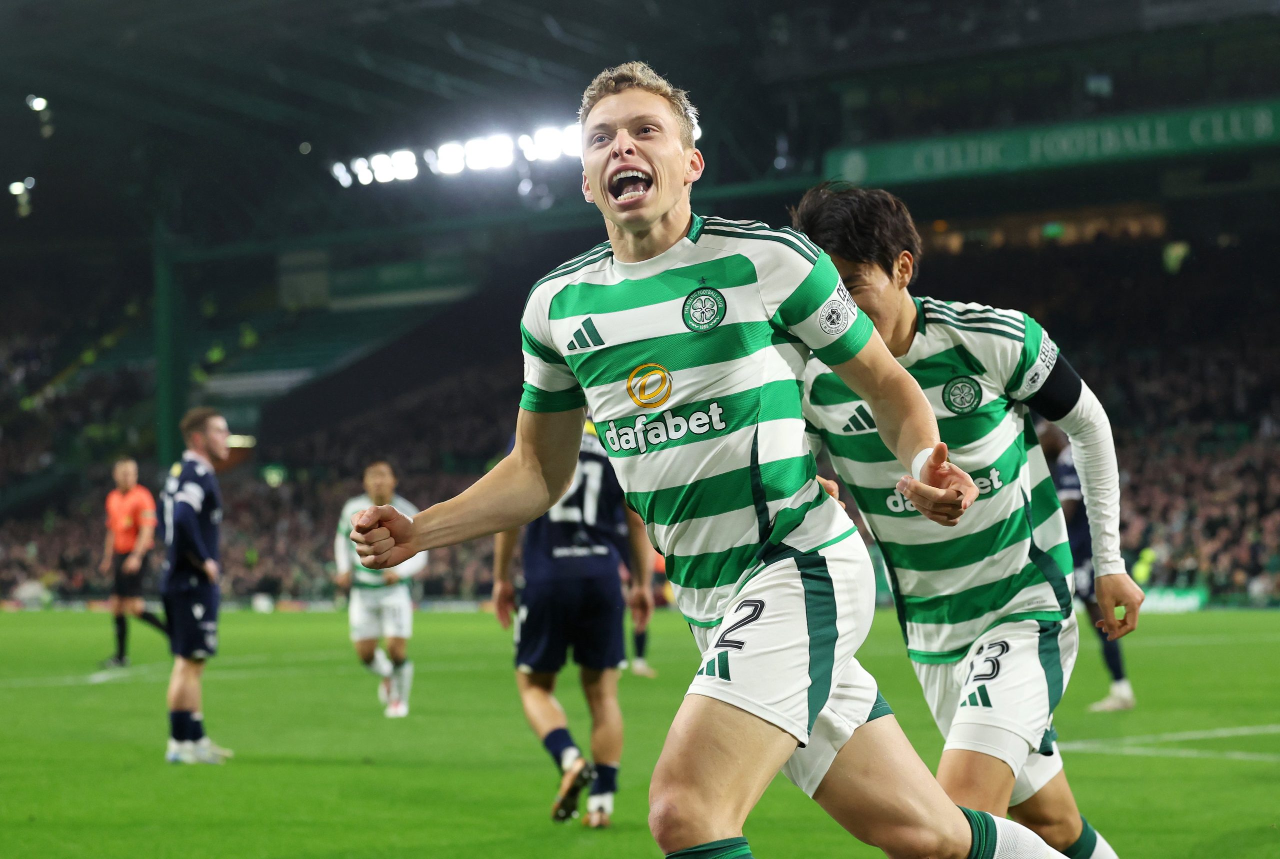 Alistair Johnston of Celtic celebrates scoring