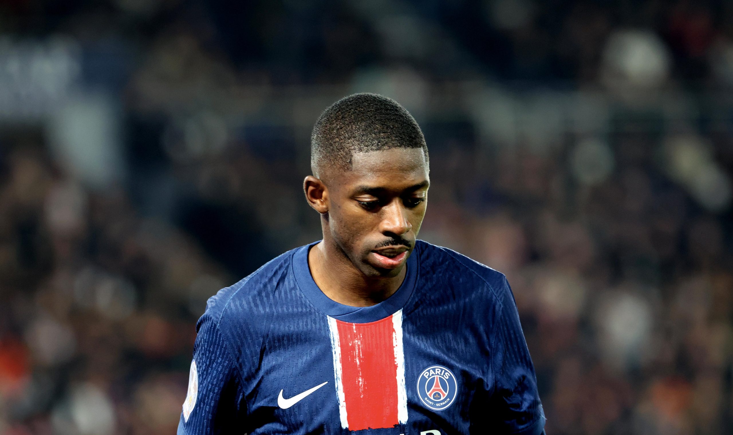 Ousmane Dembele of Paris Saint-Germain reacts