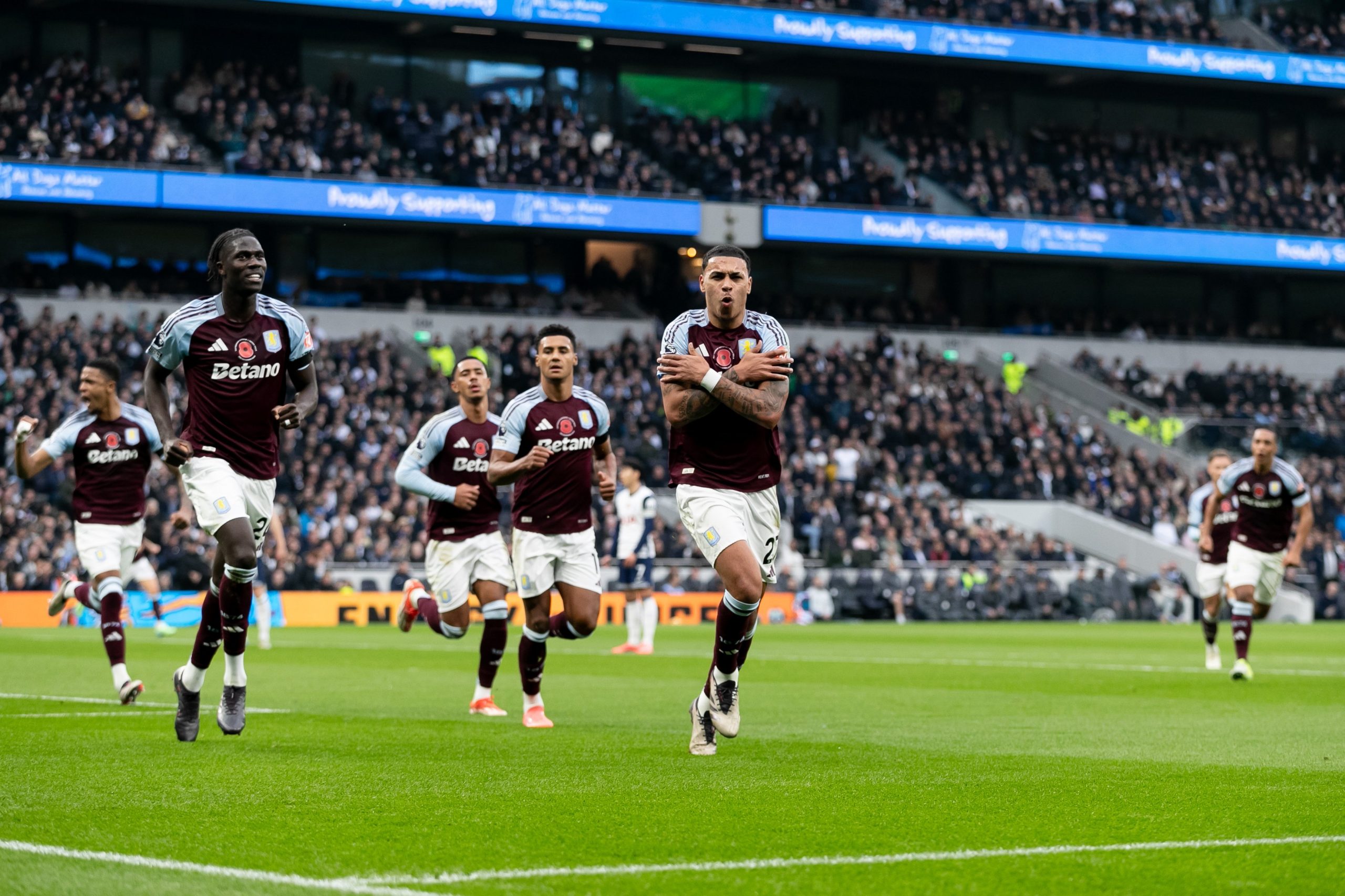 Morgan Rogers of Aston Villa celebrates after scoring