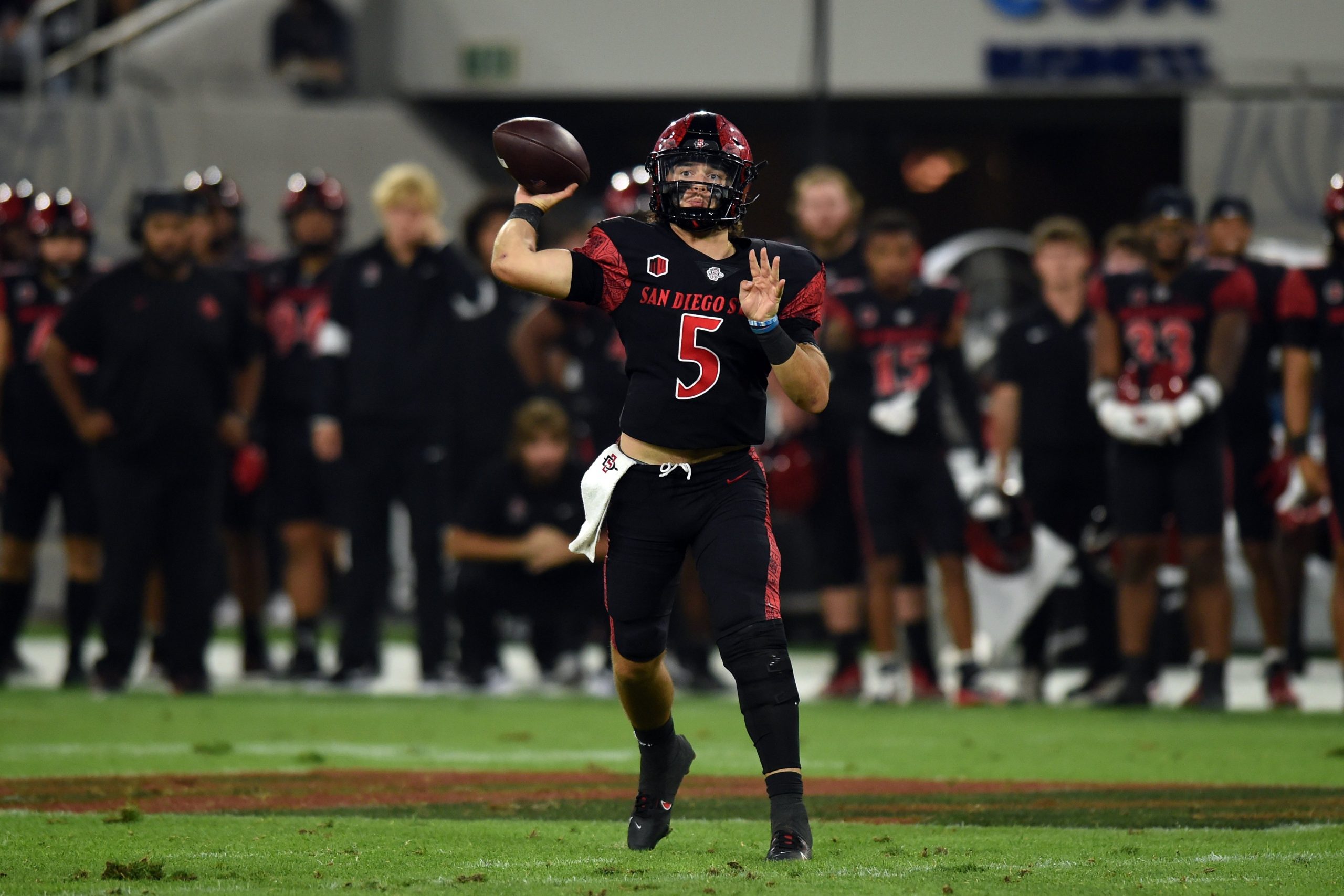 San Diego State quarterback Danny O'Neil throws a pass