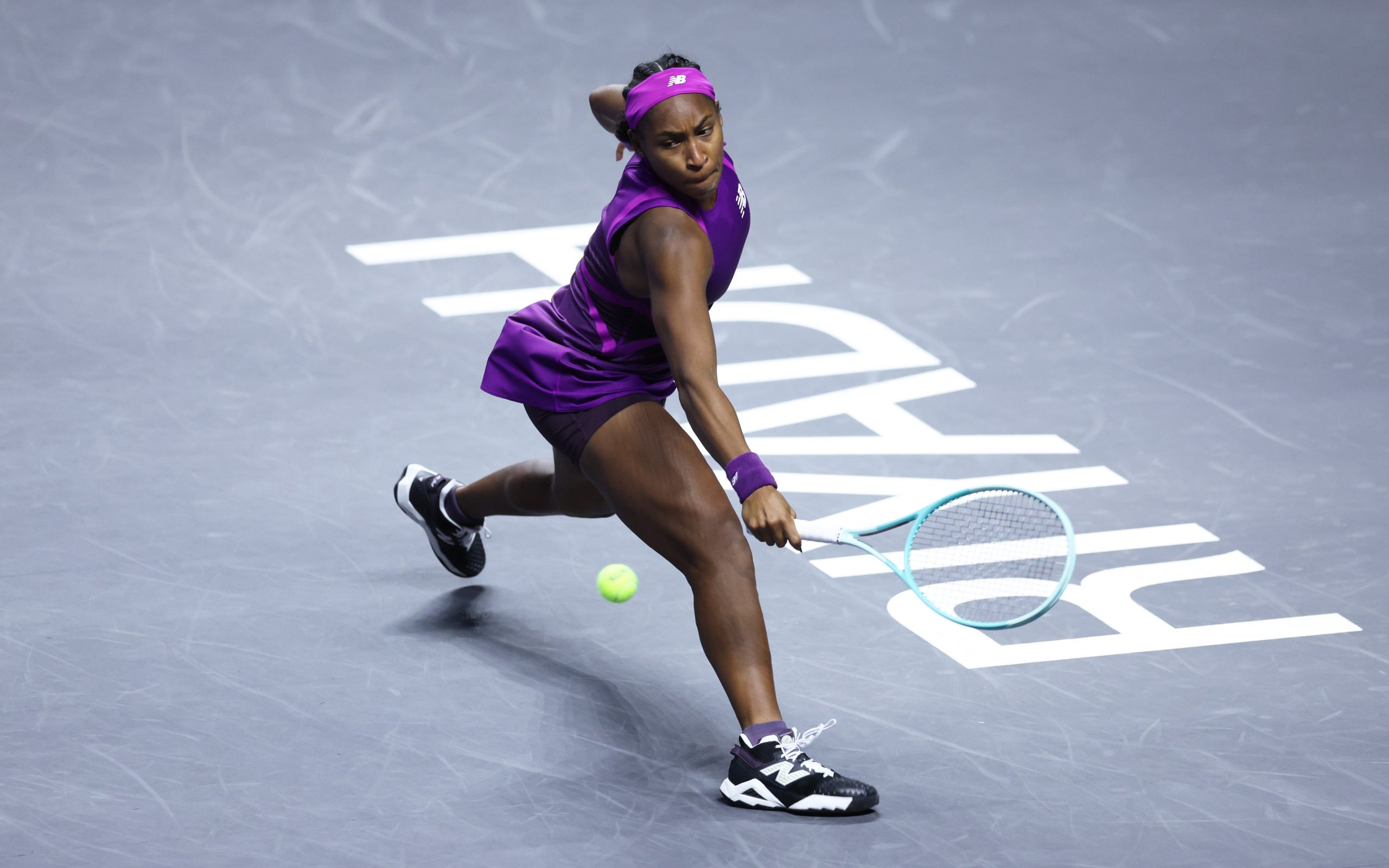 Coco Gauff of the United States plays a backhand