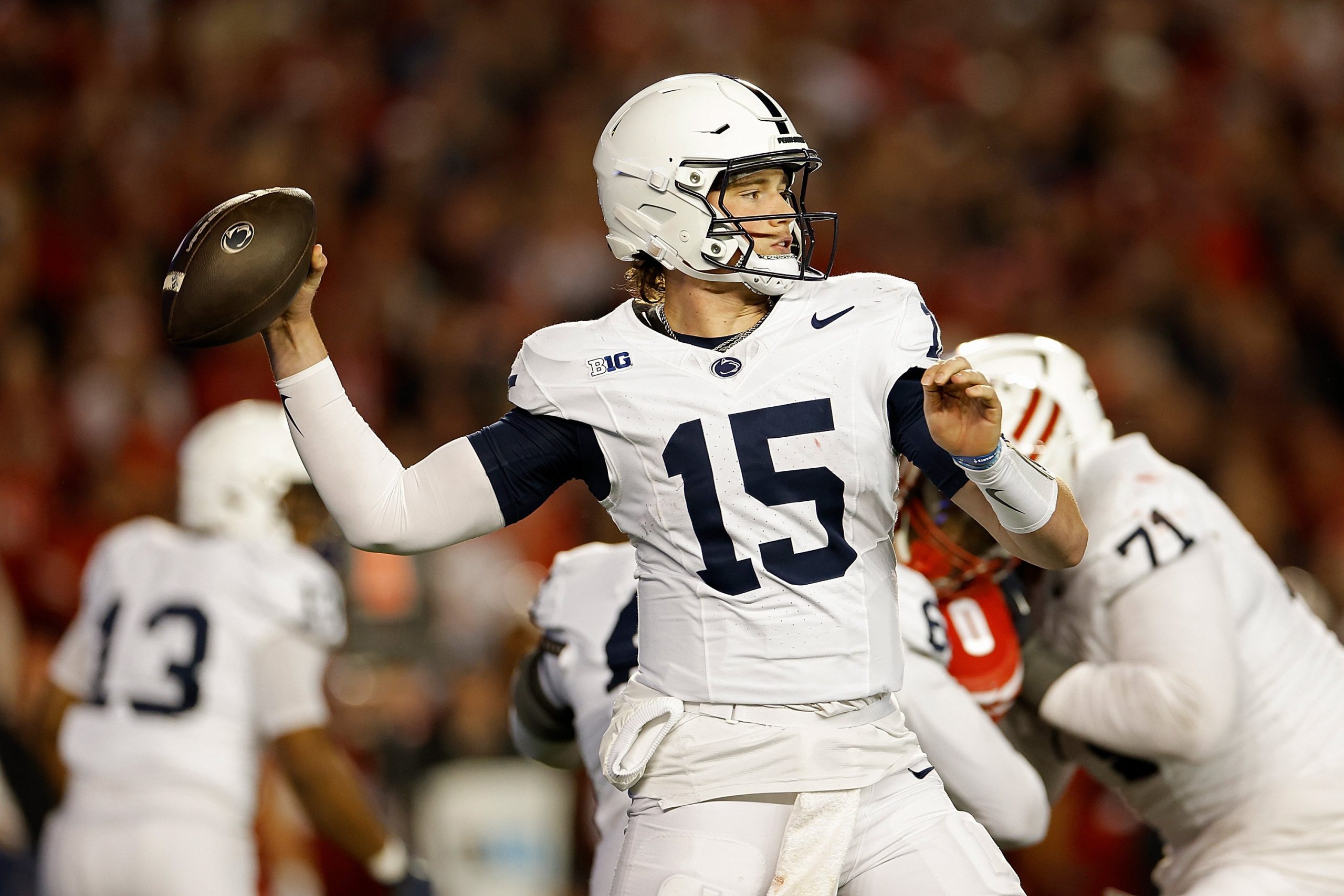 A Penn State player attempts to pass the ball.