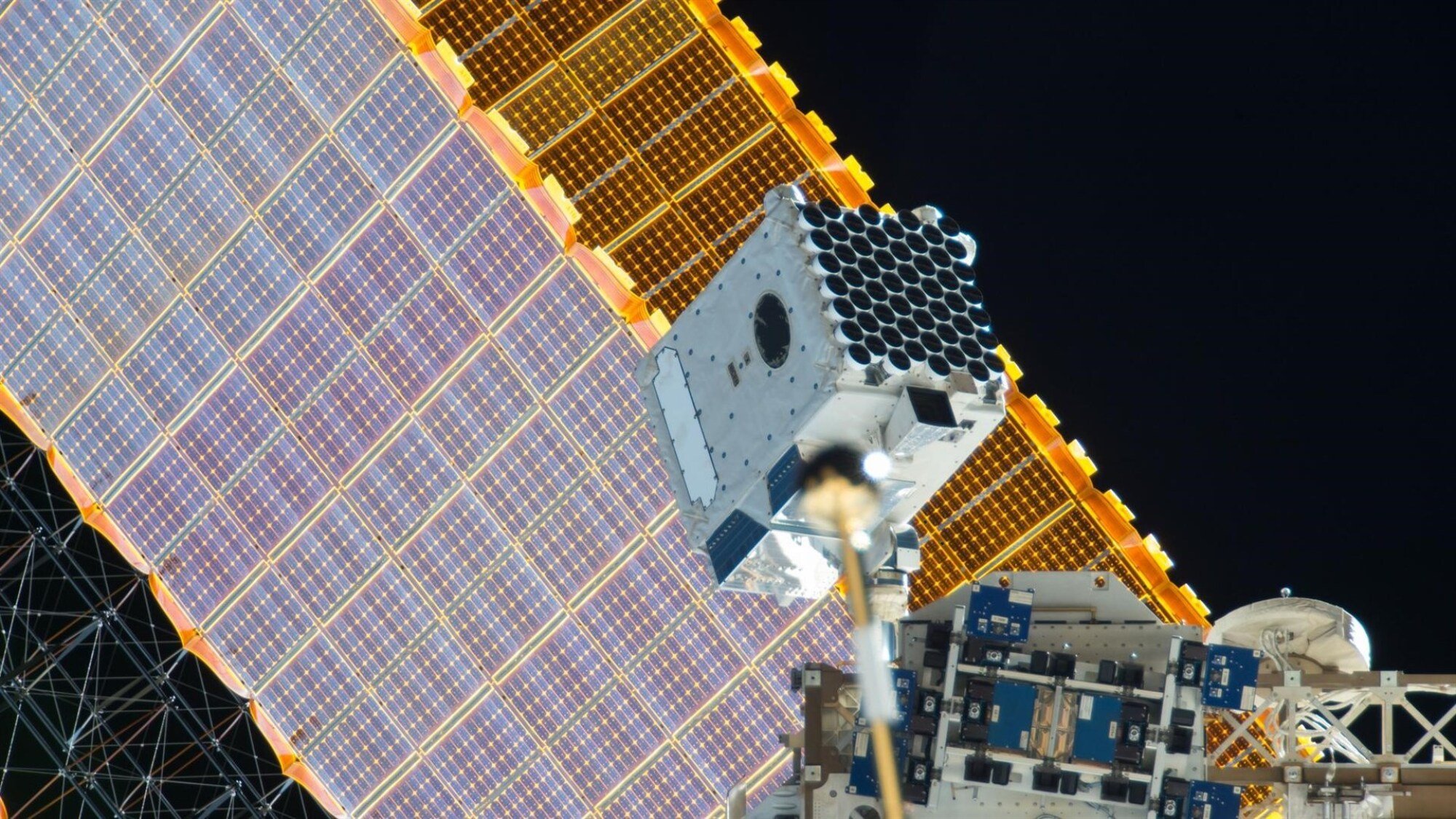 NASA's NICER X-ray telescope attached to the International Space Station.