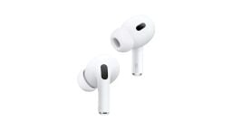 Two white AirPods Pro 2 appear on a white background.