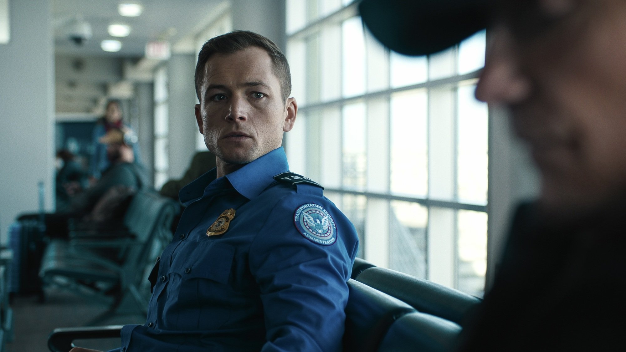 Taron Egerton as a TSA agent in "Carry-On."